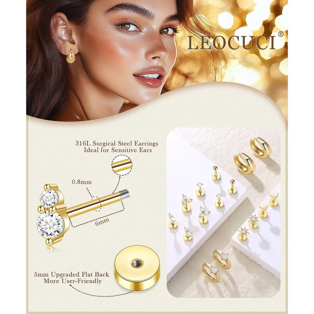 Sleek Hypoallergenic Flat Back Stud Earrings - Al… - image 3